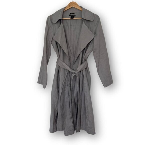 Catherine Malandrino Fog Grey Linen Layer Belted Coat Trench Spring Weight - Picture 1 of 6
